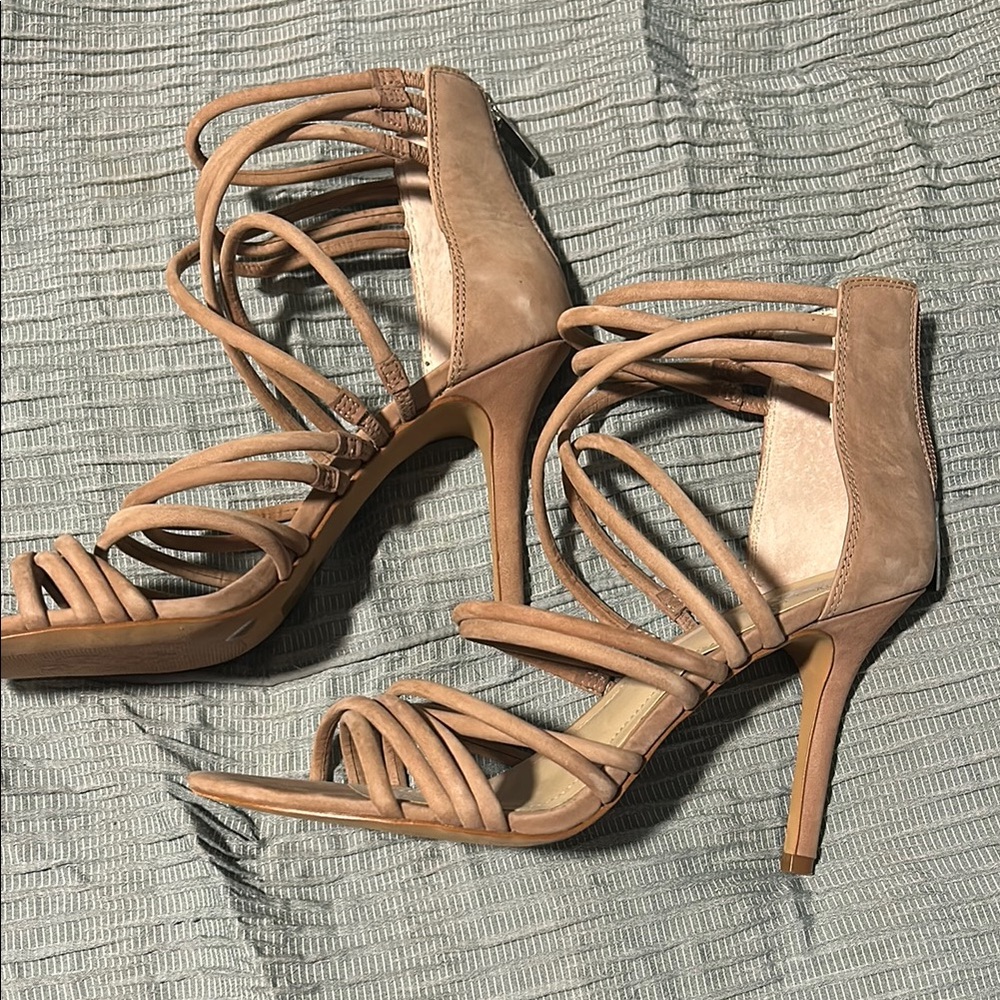 Vince Camuto Tan Strappy Heels with High Stiletto